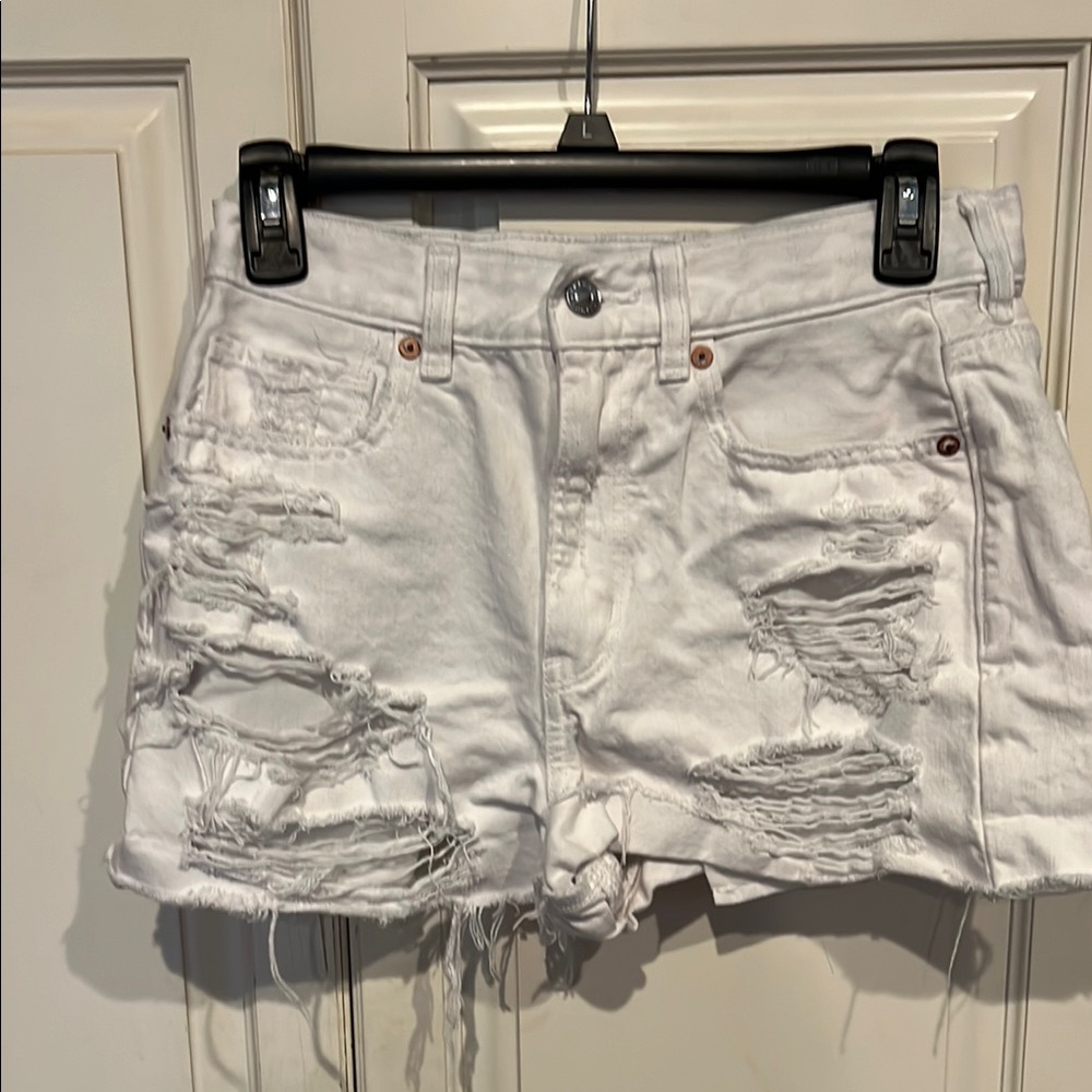 American Eagle Outfitters White Distressed Jean Shorts (never worn)